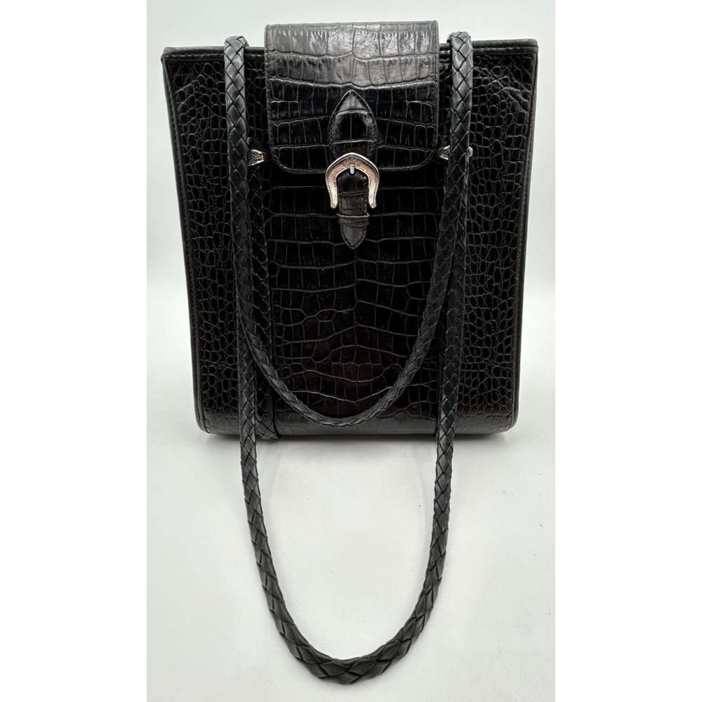 Brighton Crossbody Shoulder Brown Black Medium Bucket Alligator Embossed Bag
